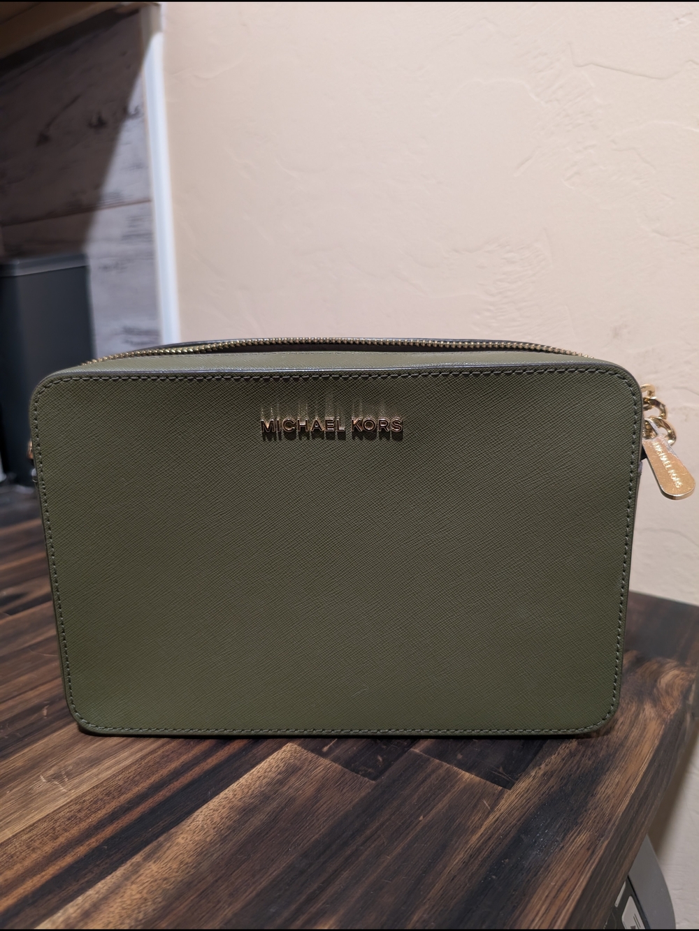 Michael Kors Olive Green/Gold Accents Saffiano Leather Crossbody